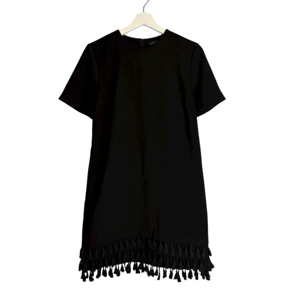 Zara Black Tassel Fringe Shift Short Sleeve Mini Dress Size Small - Picture 3 of 11